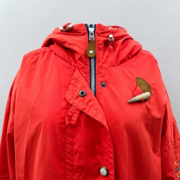 Vintage Obermeyer Red Hooded Ski Winter Jacket Embroidered Details Womens 10 - Picture 4 of 11